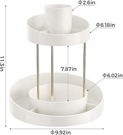 2 tier Makeup Organizer Countertop,360 Rotating Makeup Organizer for Skincare, Lipstick and Perfumes,Multi-function Cosmetic Display Cases for Vanity,Bathroom,White