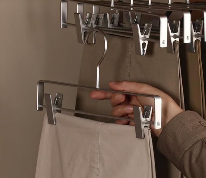 Premium Matte Silvery Aluminum Pants Clip Hanger 100 Pack, 12” Extra Smooth & Durable Metal Shirt Dress Aluminum Alloy Hanger,Clothing Support,Clothing Hang