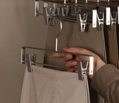 Premium Matte Silvery Aluminum Pants Clip Hanger 10 Pack, 12” Extra Smooth & Durable Metal Shirt Dress Aluminum Alloy Hanger,Clothing Support,Clothing Hang