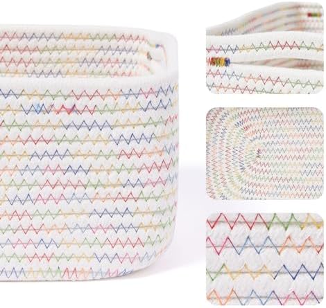 MiniArk Small Storage Baskets for Organizing | Closet Organizer Bins | Shelf Toy Basket | Woven Rope Baskets | Cube Decorative Box | Shallow Basket | 13x8.5x5.1” | 3 Packs Rainbow - Image 2