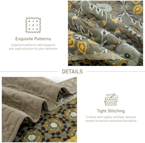 Yiran Quilts Queen Size, Taupe Yellow Boho Vintage Bedspreads Bedding Set - Image 4