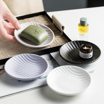 Chic Round Soap Dish, Modern Minimalist Striped Design Ceramic Tray(Purple)