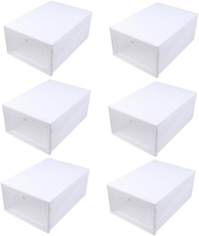 Healifty 6pcs Transparent Stackable Drawer Type Shoe Boxes with Breathable Design Easy Use Containers for Closet Entryway Under Bed Storage Men's White