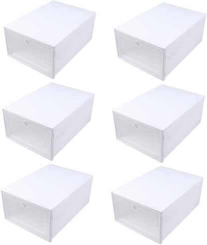 Healifty 6pcs Transparent Stackable Drawer Type Shoe Boxes with Breathable Design Easy Use Containers for Closet Entryway Under Bed Storage Men's White