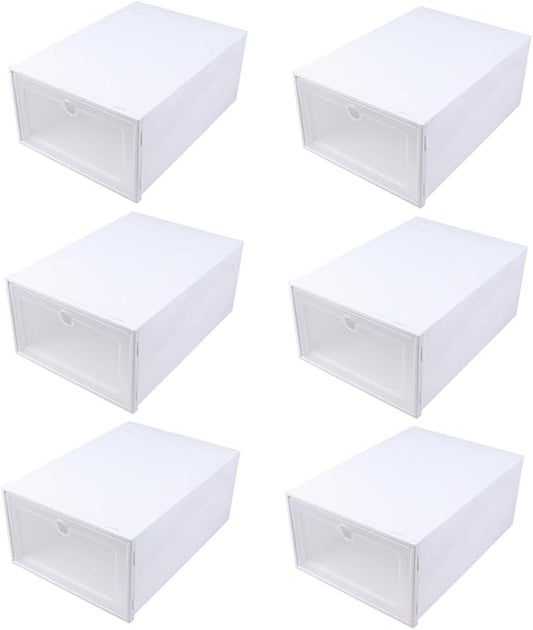 6pcs Transparent Stackable Shoes Box with Drawer Design Breathable Plastic Shoe Storage Container for Men Dustproof Organizer with Window for Closet and Cabinet