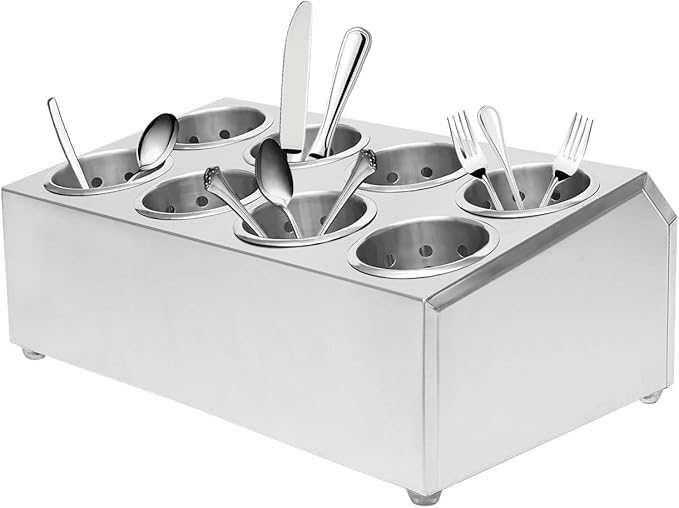 Commercial 8-Hole Stainless Steel Cylinder Flatware Silverware Organizer Caddy Durable Utensil Holder for Home and Restaurant Use