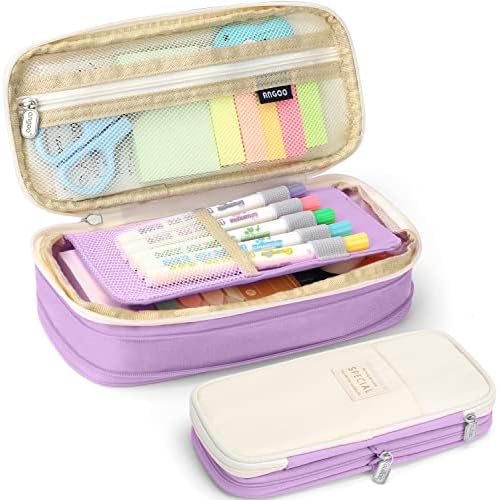 KPX Big Capacity Pencil Pen Case Bag with Zipper Office College School Storage Large Capacity Bag Pouch Holder Box Organizer Colorful (Purple) by KPX