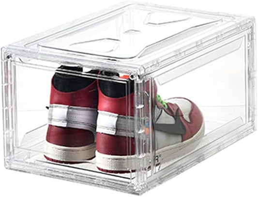 Magnetic Shoe Storage Boxes Stackable Front Open Acrylic Organizer Sneaker Display Case for Shoe or Collections Clear Closet Shelf (Clear)