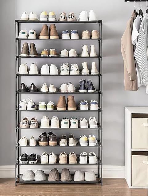 10 Tier 40 Pairs Stackable Shoe Rack with Stainless Steel Frame, Shoe Rack Storage Shelves for Closet, Bedroom (24.5 x 12 x 61.5) (L x W x H)