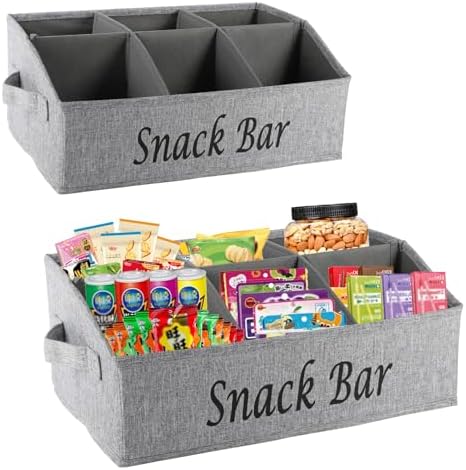 2 Pack Countertop Snack Organizer, Fabric Snack Box Basket with Handles, 6 Compartment Kitchen Cabinet Pantry Organizer and Storage - Grey by Xbopetda