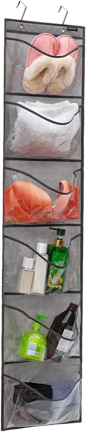 Extra Large Pockets Shoe Organizer for Closet Over The Narrow Door Hanging Shoe Holder Storage (6 Large Pockets-Grey)