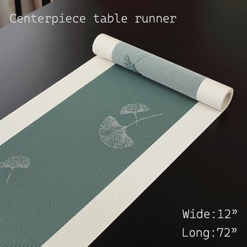 PIGCHCY Elegant Placemats with Matching Table Runner,Washable Durable Plastic Placemats for Dining Table Sets(6pcs Placemats+1pcs Table Runner, Green) - Image 2