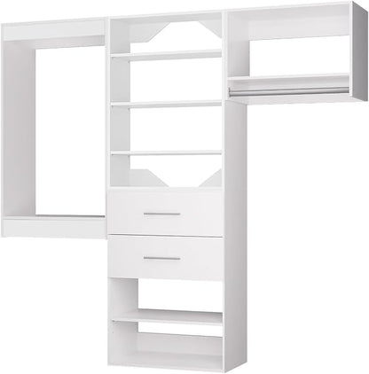 ROOMTEC Modular Closet System, 78" Wall Mounted Modern Closet Organizer with Hanging Rods and Drawers, Wooden Tower for Walk-In Closets, Wardrobe Storage Kit, White