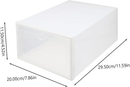 VILLCASE 4pcs Thickened Transparent Plastic Shoe Boxes Home Use Dustproof Shoe Storage Holders with White Frame Stackable Organizer Containers