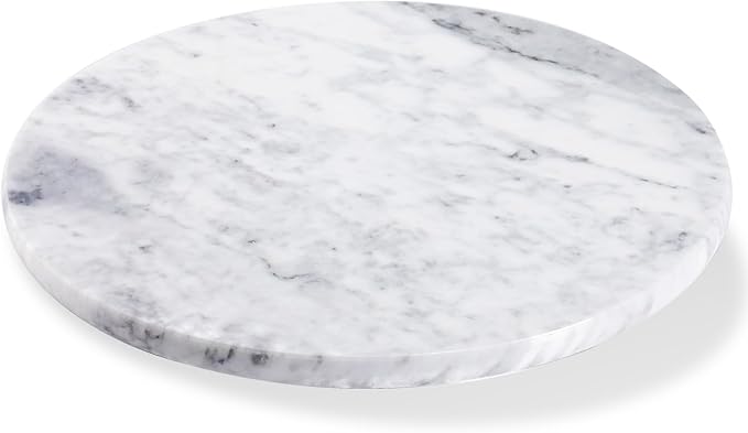 12" Mable Lazy Susan, 100% Natural Marble Round Tray with Silent Rotating, Kitchen Turntable Storage Turner Revolving Cake Leveler Spinner for Cupcake, Food, Seasoning
