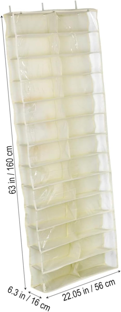 Large Over the Door Shoe Organizer Hanging Storage Rack with Hook for Closet and Cabinet Space Saving Beige Non Woven Holder for Shoes Slippers Belts Scarves and Small Items