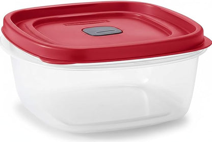 Bundle Rubber Maid Food Storage Containers 5 Cup Food Storage Containers 7 Peice Set, Red Easy Find Lids, 3 Containers, 3 Lids Chalk Pen And Chalk Labels