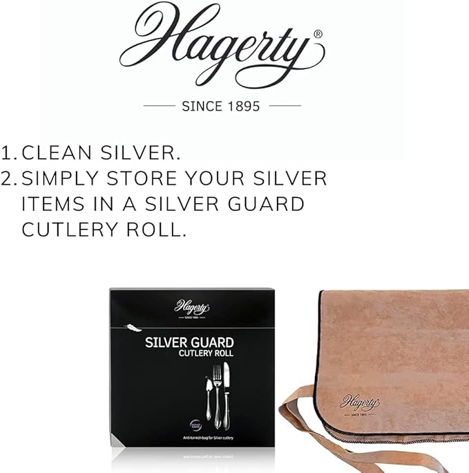 Hagerty Silver Guard Cutlery Roll - 43.5 x 45 cm, Tan, 12 Compartments, Anti-Tarnish Fabric, Silver Cutlery Storage, Kitchen Storage, Silverware Preservation