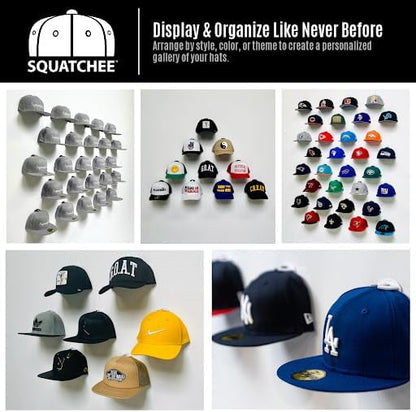 Premium Adhesive Hat Hooks | Made in U.S.A. | Wall Rack for Baseball Caps | Display Holders | Hangers for Closet & Doors | Organization & Storage | Patented Design (Black, 5-Pack)