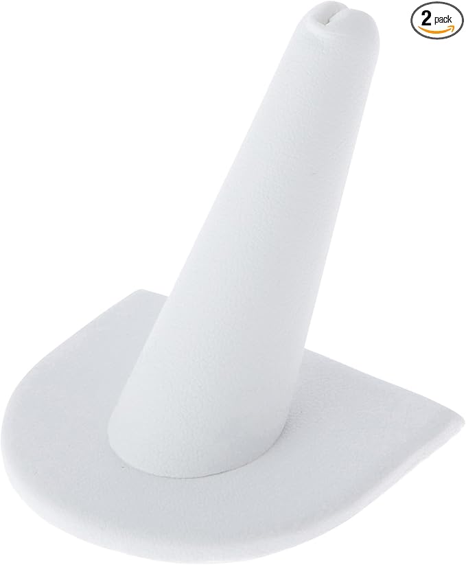 Plymor White Faux Leather Ring Finger Display, Single on U-Shaped Base, 2" W x 2" D x 2" H (Pack of 2)