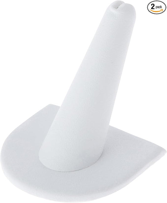 Plymor White Faux Leather Ring Finger Display, Single on U-Shaped Base, 2" W x 2" D x 2" H (Pack of 2)