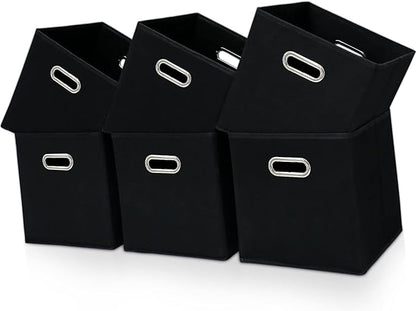 Black Fabric Cubby Storage Bins,13x13x13 Inches ,Cube Organizer Bin Foldable Storage Boxes with Dual Handles Fabric Organizer Box and collapsible Storage basket,Set of 6,Black