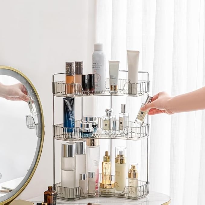 Grey 3-Tier Vanity Organizer - Bathroom Counter Shelf for Cosmetics, Toiletries, Lotions, Perfumes