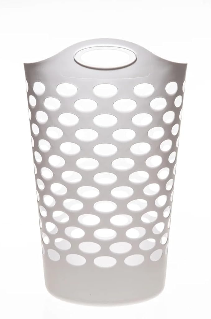 White Round Plastic Laundry Hamper with Handles - 2.2 Bushel Capacity, Lightweight & Space-Saving - Easy-Carry Laundry Basket for Home, Dorm, or Apartment