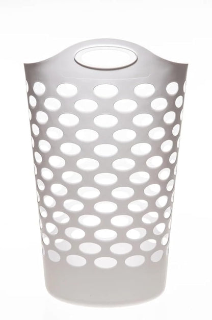 White Round Plastic Laundry Hamper with Handles - 2.2 Bushel Capacity, Lightweight & Space-Saving - Easy-Carry Laundry Basket for Home, Dorm, or Apartment