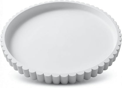 Round Silicone Bathroom Vanity Tray, Decorative Organizer for Soap, Perfume, Candle, Kitchen Countertop, Coffee Table Decor (White, 9")