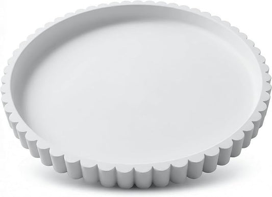 Round Silicone Bathroom Vanity Tray, Decorative Organizer for Soap, Perfume, Candle, Kitchen Countertop, Coffee Table Decor (White, 9")