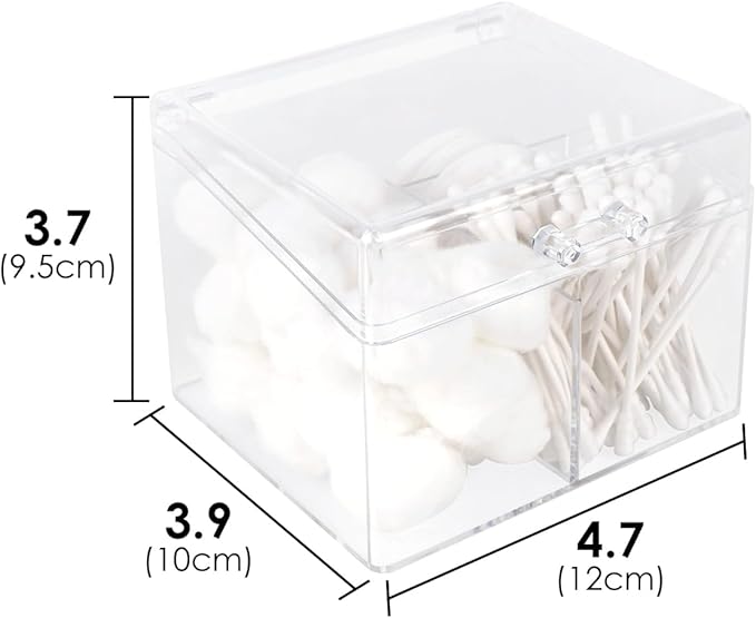 Adorila 4-Compartment Clear Organizer with Lid - Easy-Open Handle Box for Flossers, Hair Ties & Swabs - Dustproof Bathroom Storage