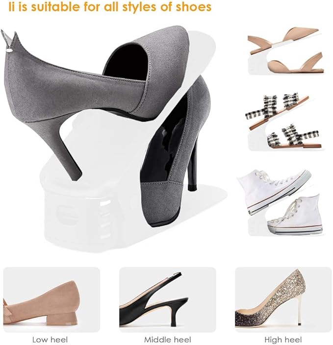 Soerreo Shoe Slot Storage Box Adjustable Shoe Rack Save Space Suitable for High Low Heels, Sneakers and Sandals (20 Piece Set,White)