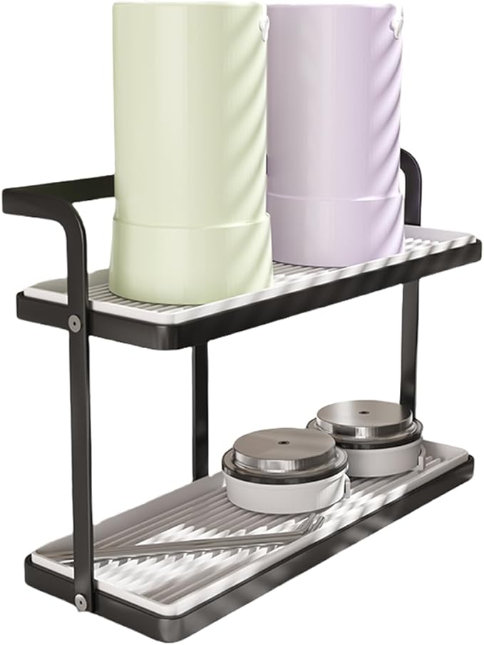 Bathroom Countertop Organizer for Small Spaces, 2-Tier Makeup Shelf with Vanity Tray, Tool-Less Installation Skincare & Perfume Organizer, Non-Slip Design for Dresser（White&Black） (Black)