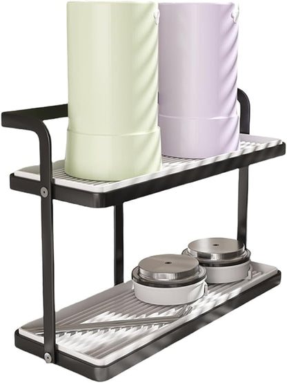 Bathroom Countertop Organizer for Small Spaces, 2-Tier Makeup Shelf with Vanity Tray, Tool-Less Installation Skincare & Perfume Organizer, Non-Slip Design for Dresser（White&Black） (Black)