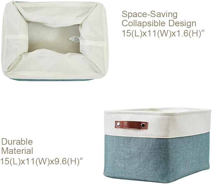 DECOMOMO Storage Bins, Large Fabric Storage Baskets for Shelves, Decorative Linen Closet Organizer, 15 x 11 x 9.5 inches (Green & White, 4 Pack)