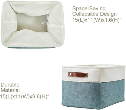 DECOMOMO Storage Bins, Large Fabric Storage Baskets for Shelves, Decorative Linen Closet Organizer, 15 x 11 x 9.5 inches (Green & White, 4 Pack)
