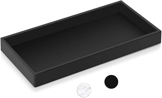 Bathroom Vanity Tray, 7.9'' Silicone Kitchen Sink Soap Tray, Toilet Tank Desk Organizer, Coffee Table Tray, Suit for Candle Holder, Vanity Decor (Black)