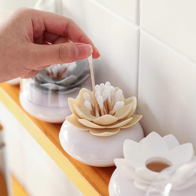 2 Pack Creative Lotus Cotton Swab Holder Q-Tips Toothpicks Holder Table Decorate Cotton Bud Storage Box Organizer