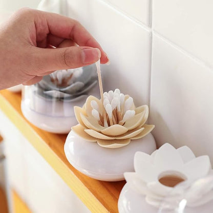 2 Pack Creative Lotus Cotton Swab Holder Q-Tips Toothpicks Holder Table Decorate Cotton Bud Storage Box Organizer