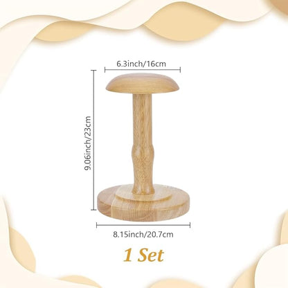 Cowboy Hat Stand Vintage Dome Dock Tabletop Hat Rack Holder Rustic Helmet Display Stand for Caps Wigs Helmet Cap Organizer Display Riser Decor for Home Desktop Shelf (Blanched Almond)