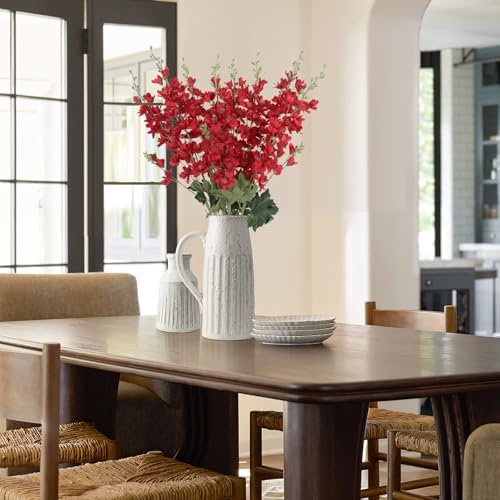 8PCS Long Stem Artificial Delphinium Flowers 33.5'' Larkspur Artificial Flower Red Silk Flowers for Tall Vase Home Wedding Table Centerpieces Decor(Red) - Image 2