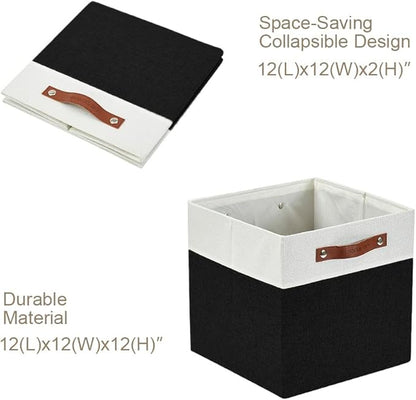DECOMOMO Fabric Cube Storage Bins - Storage Baskets for Shelves, Cube Storage Organizer for Kallax and Cubbies (Black & White, 12 inch Cube) - 4 Pack