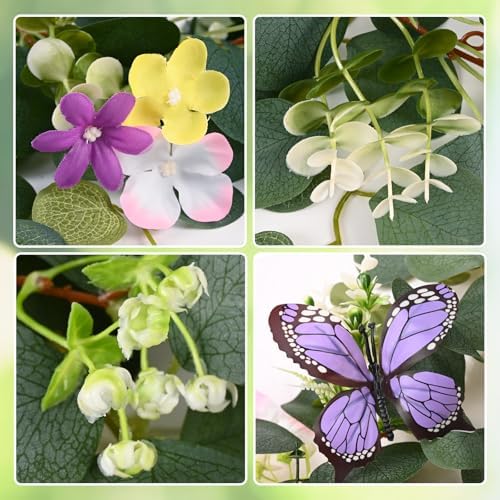 Waipfaru 4Pcs Eucalyptus Garland with Daisy 3D Butterfly, Green Garland with Flowers, 5.9FT Artificial Faux Eucalyptus Leaves Vines for Table Mantle Home Wedding Party Indoor Outdoor Decor - Image 4