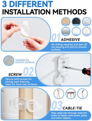 10 Pack Adhesive Cable Clips, Adjustable Cable Management Clips Transparent - Image 3