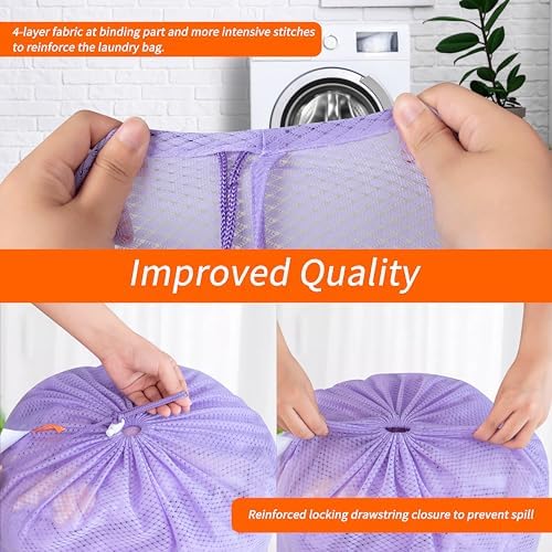 Polecasa 2 Pack Heavy Duty Diamond Mesh Laundry Bag, 24x36", Purple - Image 4