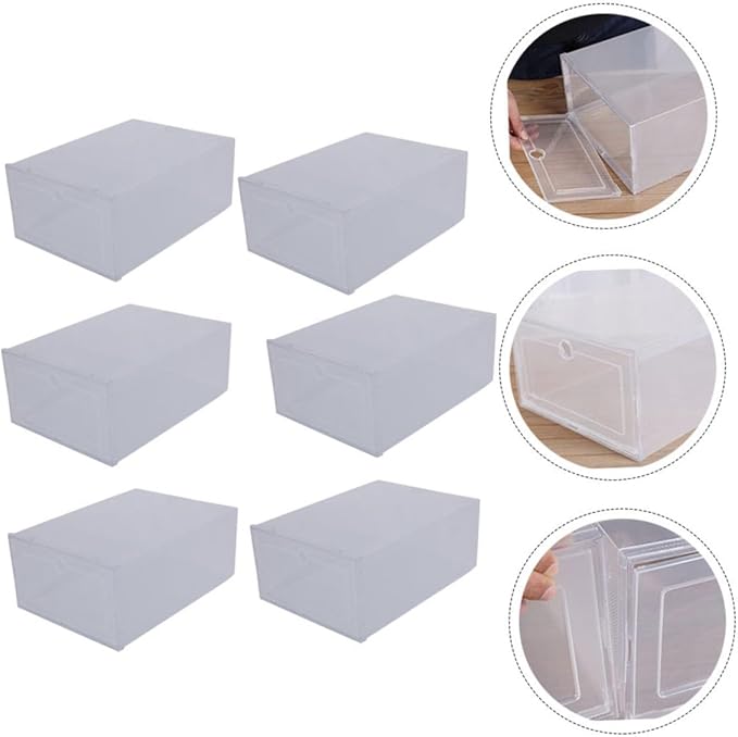6pcs Transparent Shoe Storage Box Clamshell Design Capacity Plastic Organizer for Home and Closet Easy Access Sneaker Case