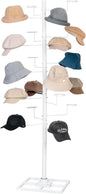 MyGift Freestanding Cowboy Hat Rack Stand for Display, 360 Degree Rotating Wig Tree, Baseball Cap Organizer with 20 Customizable Circular Hooks, 6 Foot Height, White Metal