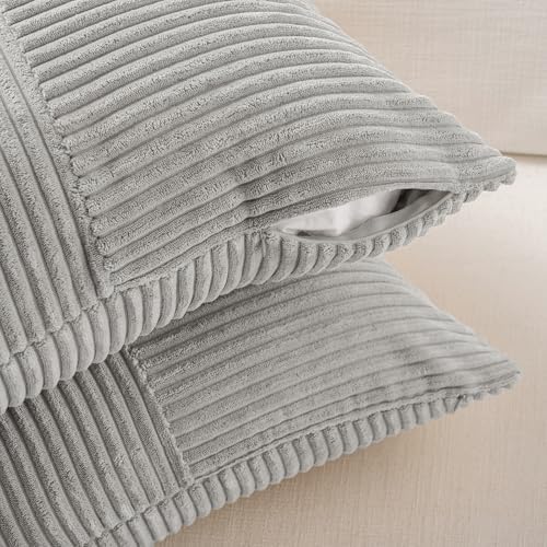 Fancy Homi 2 Packs Grey Decorative Throw Pillow Covers 18x18 Inch for Living Room Couch Bed Sofa, Rustic Farmhouse Boho Home Decor, Soft Corss Corduroy Patchwork Textured Square Cushion Case 45x45 cm - Image 4