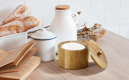 Coffee Filter Holder, Acacia Wood Filter Storage Container for Counter, Coffee Bar Accessories for Home Decor